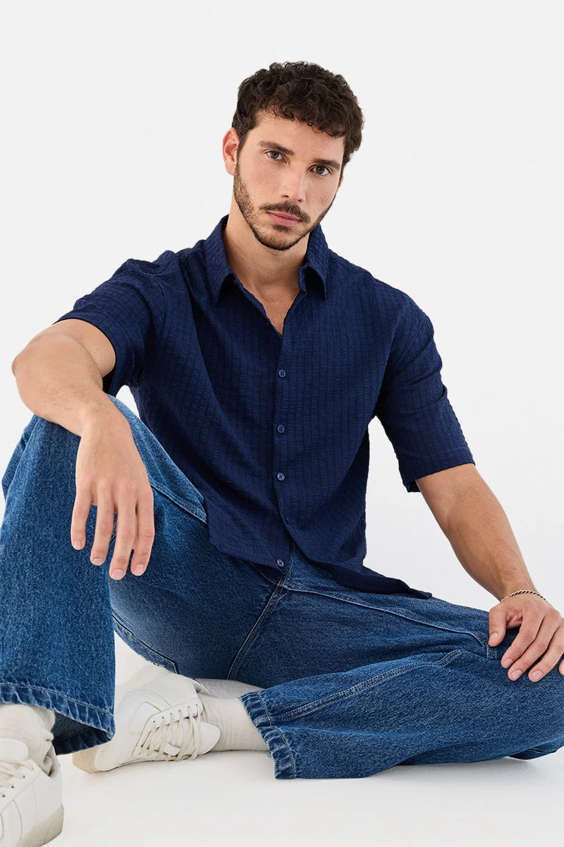 SNITCH Box Fit Textured Stretch Shirt